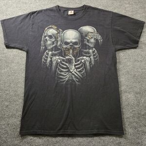 VTG Y2K See No Evil, Hear No Evil, Speak‎ No Evil Graphic Skull T-Shirt Size M